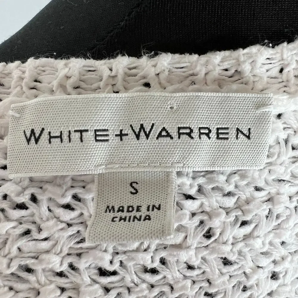 White + Warren Cotton Blend Long Sleeve Open Knit Sweater Size S Small